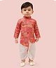 little desi Cotton Silk Woven Full Sleeves Floral Printed Kurta Dhoti Set - Pink