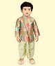 little desi Cotton Silk Woven Full Sleeves Ethnic Printed Kurta Dhoti Set - Green
