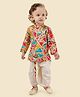 little desi Cotton Woven Full Sleeves Triangles Printed Kurta Dhoti Set - Multi Colour