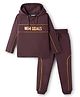 Pine Kids Looper Knit Full Sleeves Winter Wear Hooded T-Shirt & Joggers Set with New Goals Text Print - Dark Brown