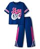 Pine Kids Single Jersey Knit Half Sleeves Top and Palazzo Set With Stay Cool Text Print - Blue