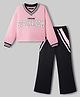 Pine Kids Single Jersey Knit Full Sleeves Top & Palazzo Set with Stockholm Text Print - Pink & Black