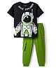 Pine Kids Single Jersey Knit Half Sleeves T-Shirt & Lounge Pant With Space Theme Print - Black & Green