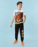 Pine Kids Single Jersey Knit Half Sleeves T-Shirt & Lounge Pant Set with Tiger Print - White & Black