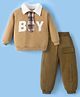 Mark & Mia Full Sleeves Winter Wear Polo T-Shirt & Joggers Set with Boy Text Print - Tan & Olive Green