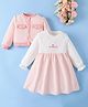Mark & Mia Full Sleeves Checked Jacket with Frock - White & Pink