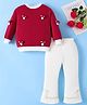 Mark & Mia Cotton Full Sleeves Tops & Flared Trouser Set With Mushroom Applique - Red & White
