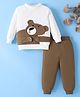 Mark & Mia Cotton Full Sleeves Winter Wear T-Shirt & Lounge Pant Set With Bear Applique & Print - White