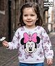 Bonfino Disney Terry Knit Drop Shoulder Full Sleeves Oversized Sweatshirt With Minnie Mouse Graphics & Badge Detailing - White