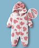 Mark & Mia Full Sleeves Winter Wear Hooded Romper With Heart Print & Bow Applique - White