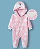Mark & Mia Full Sleeves Winter Wear Hooded Romper With Heart Print & Bow Applique - Pink
