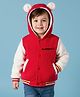 Mark & Mia Full Sleeves Hooded Fur Winter Jacket with Ear Applique Kangaroo Pocket & Text Print - Red