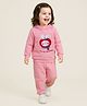Mark & Mia Full Sleeves Winter Wear Hooded T-Shirt & Joggers Set With Apple Applique - Pink