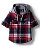 Pine Kids Cotton Woven Full Sleeves Hooded Checkered Shirt - Red
