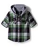 Pine Kids Cotton Woven Full Sleeves Brushed Hooded Shirt With Checks - Green