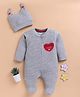 Wonderchild Full Sleeves Mummy Daddy Me Patch Embroidered Sleepsuit With Cap Set - Grey