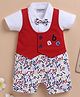 Wonderchild Half Sleeves Typography Printed Romper With Attached Waistcoat - White & Red