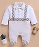 Wonderchild Full Sleeves Checked Romper With Attached Suspender - White & Fawn