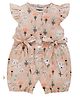 Wonderchild Cap Sleeves Bow Applique Detailed & Bunny Printed Romper - Fawn
