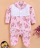 WOnderchild Full Sleeves Floral Printed & Schfilli Embroidered Footed Romper - Pink