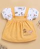 Wonderchild Chicken Embroidered Pinafore Dress With Half Sleeves Countryside Printed Top - White & Gold