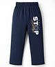 Taeko Single Jersey Knit Full Length Track Pant With Text Print - Navy Blue
