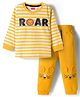 Babyhug Terry Knit Full Sleeves T-Shirt & Joggers Set with Stripes Roar Text Print & Tiger Applique - White & Yellow