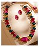 Mansiyaorange Multicolour Statement Crystal Necklace Set with Ring & Earrings | Gold Plated Chunky Fashion Jewelry for Women & Girls