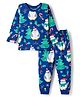 Babyhug Cotton Knit Full Sleeves Co-ords Night Suit with Christmas Print - Navy Blue