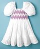 Babyhug Cotton Woven Half Puffed Sleeves Tiered Dress With Smock Detailing - White