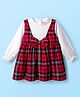 Babyhug Cotton Woven Full Sleeves Frock with Checks and Bow Applique - Red & White