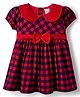 Babyhug Cotton Woven Half Sleeves Peter Pan Collar With Checks & Bow Applique - Red & Navy Blue