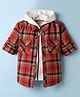 Rikidoos Full Sleeves Checked Shirt With Attached Hooded Tee - Orange & White