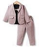 Rikidoos Full Sleeves Textured Blazer With Bow Applique Detailed Tee & Pant Set - Onion Pink & Black