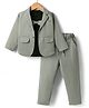 Rikidoos Full Sleeves Textured Blazer With Bow Applique Detailed Tee & Pant Set - Olive Green & Black