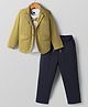 Rikidoos Full Sleeves Textured Blazer With Bow Applique Detailed Tee & Pant Set - Mustard