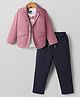 Rikidoos Full Sleeves Textured Blazer With Bow Applique Detailed Tee & Pant Set - Pink & White
