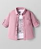 Rikidoos Full Sleeves Textured Shirt With Typography Printed Tee Set - Onion Pink & White