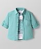 Rikidoos Full Sleeves Textured Shirt With Typography Printed Tee Set - Teal Blue