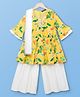 Pine Kids Woven Three Fourth Sleeves Kurti Gharara & Dupatta Set with Floral Print - Yellow