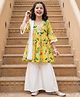 Pine Kids Woven Three Fourth Sleeves Kurti Gharara & Dupatta Set with Floral Print - Yellow