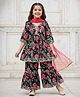 Pine Kids Woven Three Fourth Sleeves Kurta Gharara & Dupatta Set With Floral Print - Black