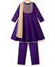Pine Kids Woven Full Sleeves Kurti & Churidar Set With Floral Embroidery & Dupatta - Purple