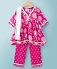 Pine Kids Cotton Woven Three Fourth Sleeves Kurta Salwar & Dupatta Set With Floral Print - Pink