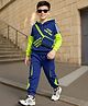 OLLINGTON ST. Cotton Full Sleeves Printed Hoodie Sweatshirt & Joggers with Attached Fanny Pack - Blue