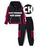 OLLINGTON ST. Cotton Knit  Full Sleeves Stay Charged Printed Hoodie Sweatshirts  & Joggers Set -Black