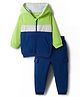 Babyhug Terry Knit Full Sleeves Hooded Cut & Sew T-Shirt & Lounge Pant Set with Kangaroo Pocket & Text Graphic - Blue & Neon Green