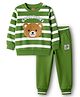 Babyhug Terry Knit Premium Light Gauge Terry Full Sleeves Striped Sweatshirt & Lounge Pant Set With Teddy Bear Patch - Green