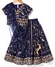 Babyhug Georgette Woven Half Sleeves Choli Lehenga & Dupatta Set with Floral Embroidery - Navy Blue