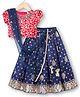 Babyhug Brocade Woven Half Puffed Sleeves Floral Foil Printed  Choli Lehenga Set with Dupatta & Sequin Detailing - Navy Blue & Red